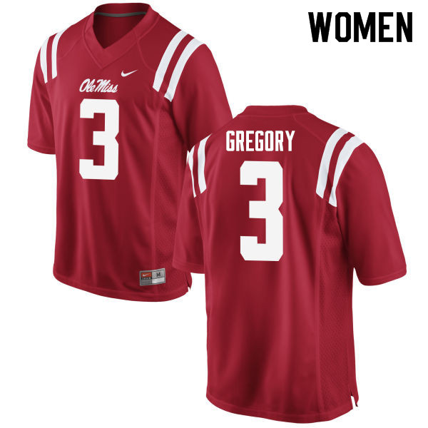 Women #3 DeMarcus Gregory Ole Miss Rebels College Football Jerseys Sale-Red - Click Image to Close